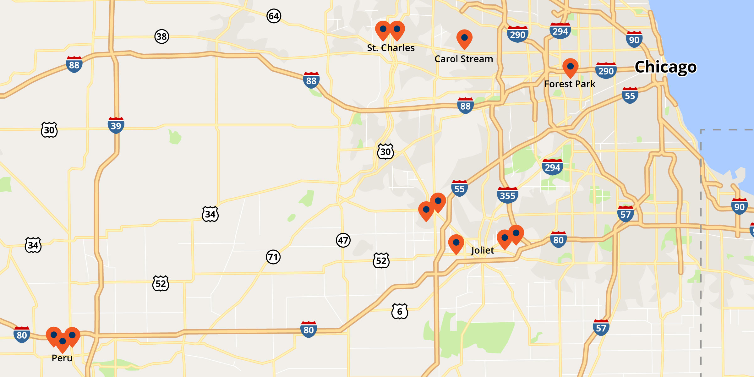 map of Hawk Auto dealerships